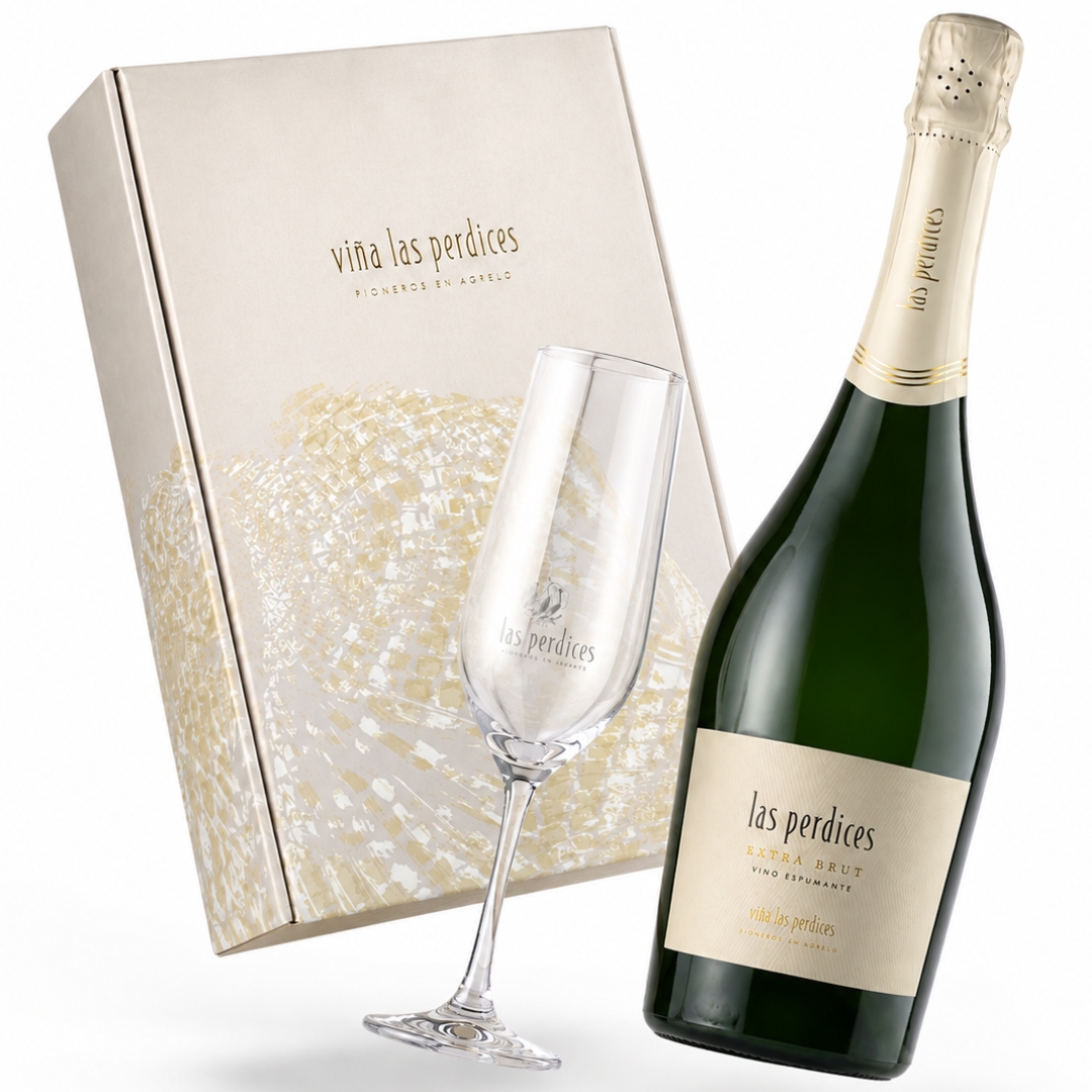 Estuche Las Perdices Champenoise Extra Brut Corto Espumante + Copa