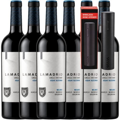 Vino Lamadrid Gran Reserva Malbec 750ml x6 unidades + ¡Regalo! Destapador Eléctrico