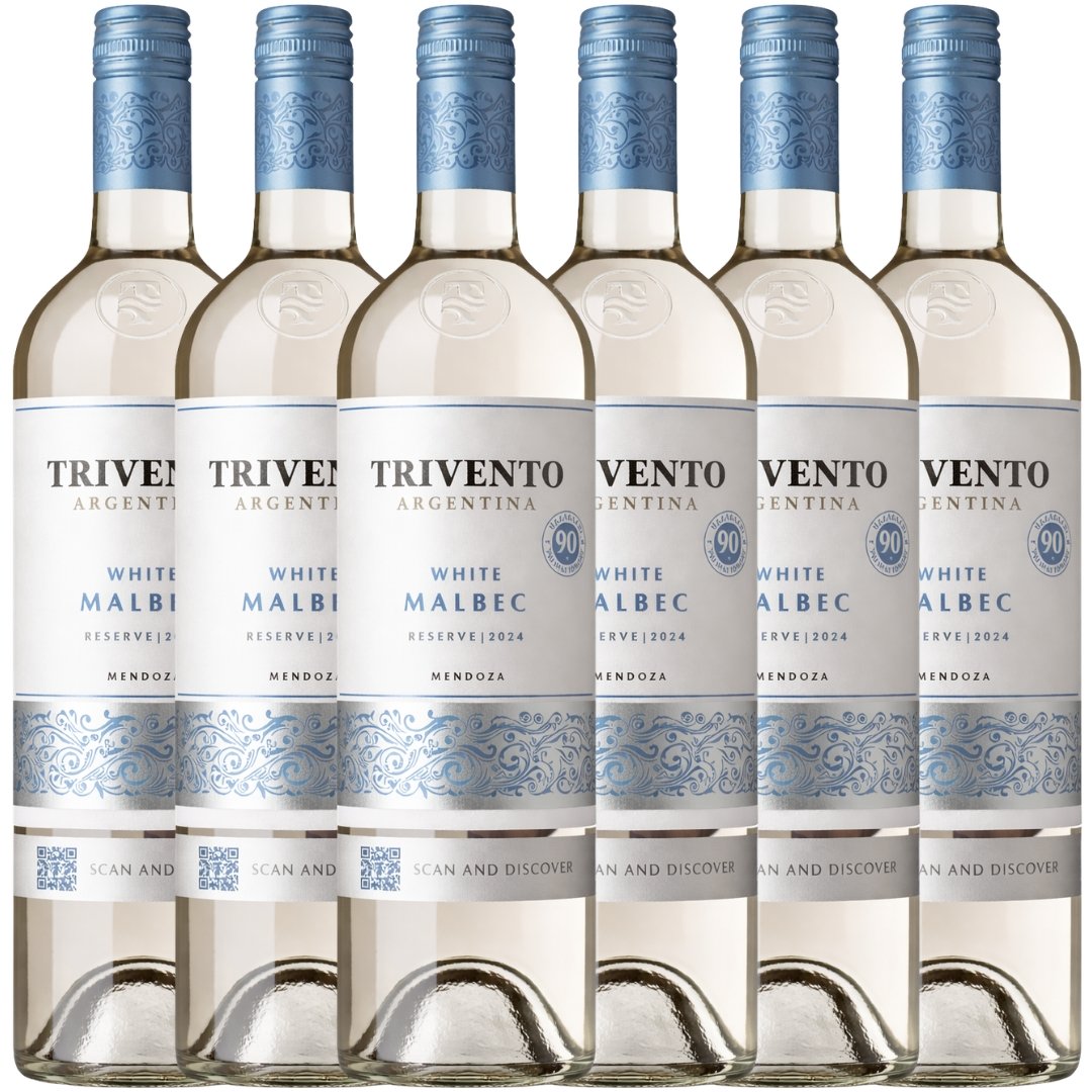 Vino Trivento Reserve White Malbec x6 unidades, pack de seis botellas de vino blanco elaborado con uvas Malbec de Bodega Trivento.
