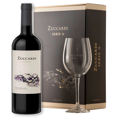 estuche vino serie a mas copa bodega zuccardi x 1 unidad