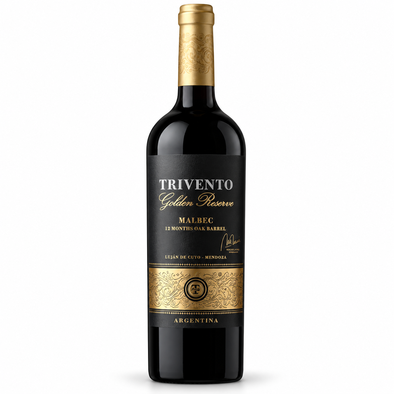 Vino Trivento Golden Reserve Malbec 750ml, botella de vino Malbec premium argentino de Bodega Trivento