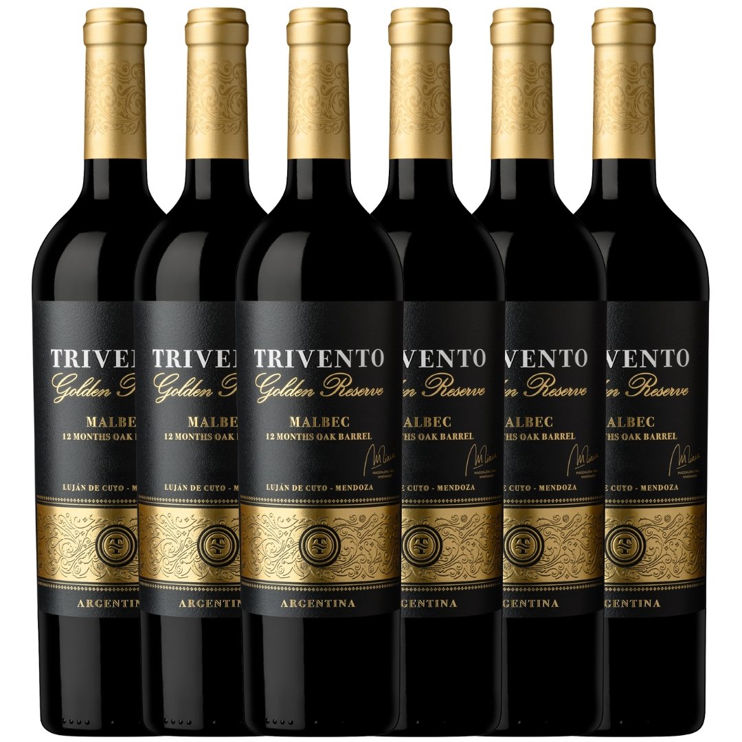 Vino Trivento Golden Reserve Malbec x6 unidades, caja de 6 botellas de vino Malbec premium argentino de Bodega Trivento