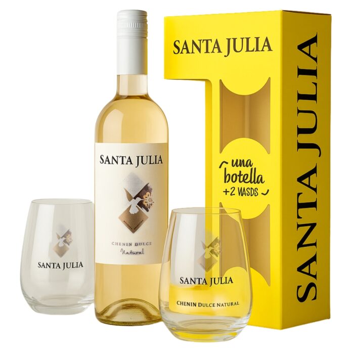 Estuche Vino Santa Julia Chenin Dulce + 2 Vasos