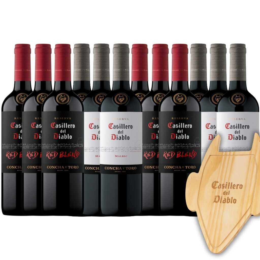 Vino Casillero del Diablo x12 + Tabla de Madera para Asados