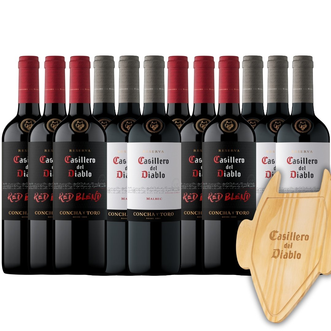 Vino Casillero del Diablo x12 + Tabla de Madera para Asados