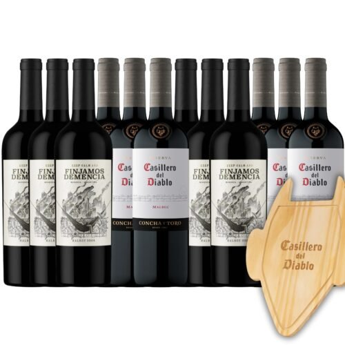 Vino Finjamos Demencia y Casillero x12 + Tabla para Asados