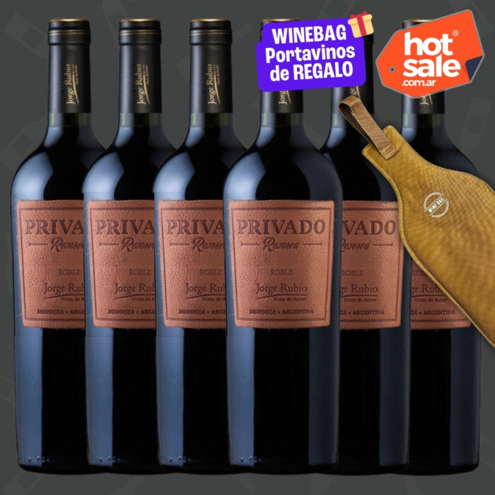 Caja Vino Privado Etiqueta de Cuero x 6 unidades Oferta Hot Sale