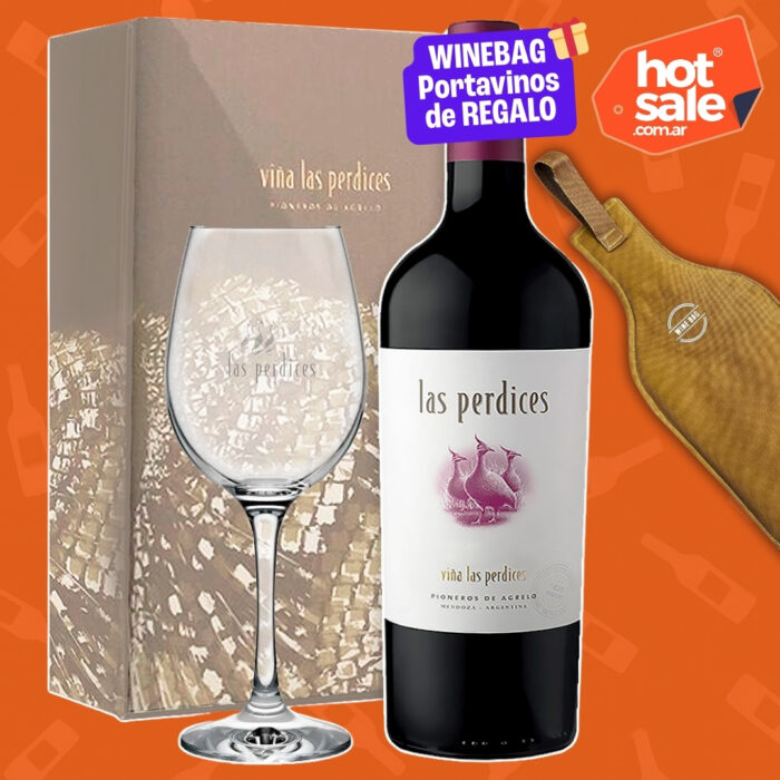 Estuche Vino Varietal Las Perdices con Copa Oferta Hot Sale