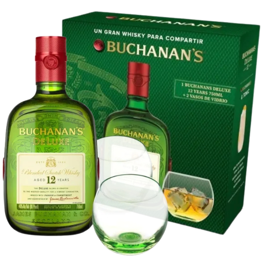 Estuche Whisky Buchanan´s Deluxe 12 años + 2 vasos