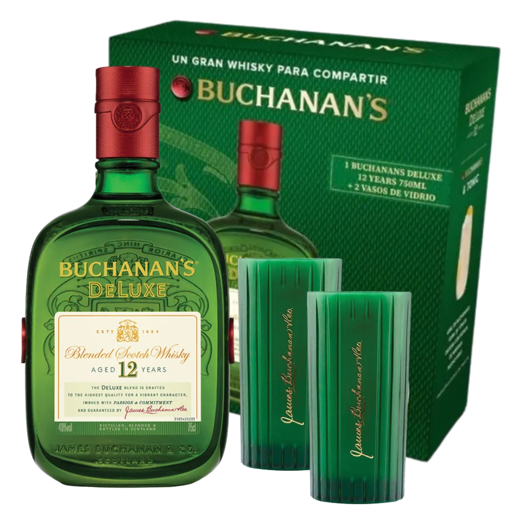 Estuche Whisky Buchanan´s Deluxe 12 años + 2 vasos