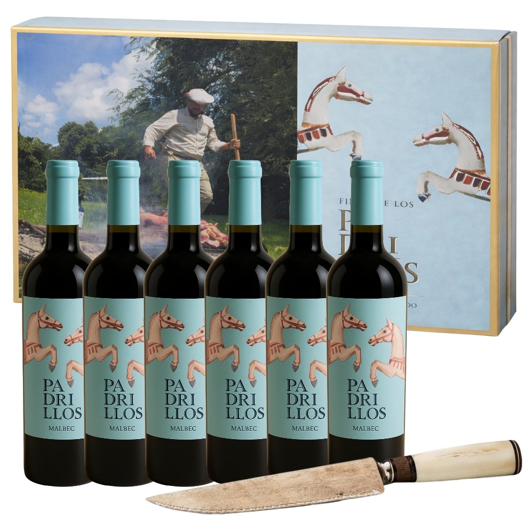 Estuche Vino Padrillos Malbec x6 unidades mas Cuchillo