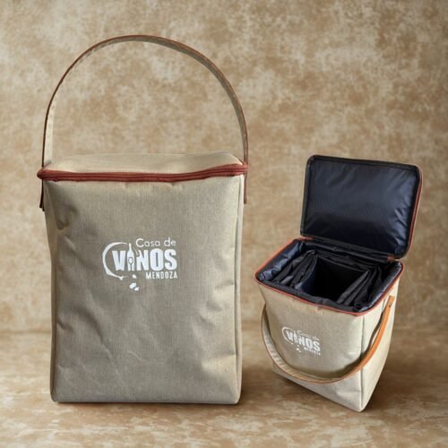 Bolso Beige Porta Vinos con correa de cuero