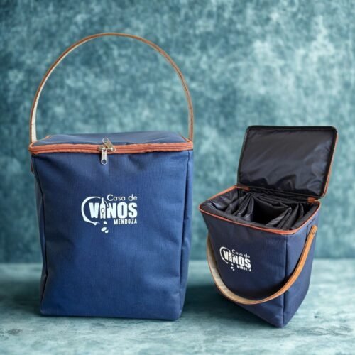 Bolso Marino Porta Vinos con correa de cuero