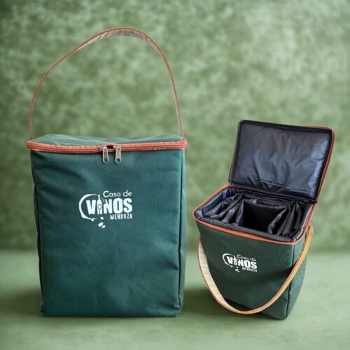 Bolso Verde Porta Vinos con correa de cuero