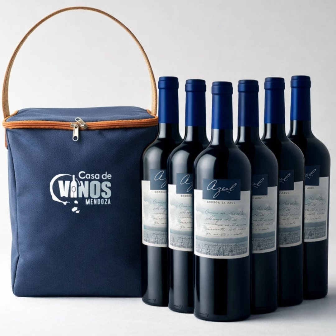 Vino La Azul Malbec 750ml x6 unidades con Bolso Porta Vinos