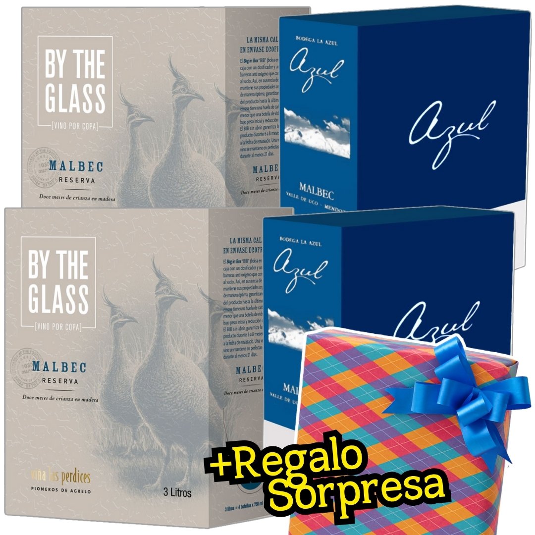 Mix Vino Perdices Reserva y Azul Bag in Box x4 + Regalo Sorpresa