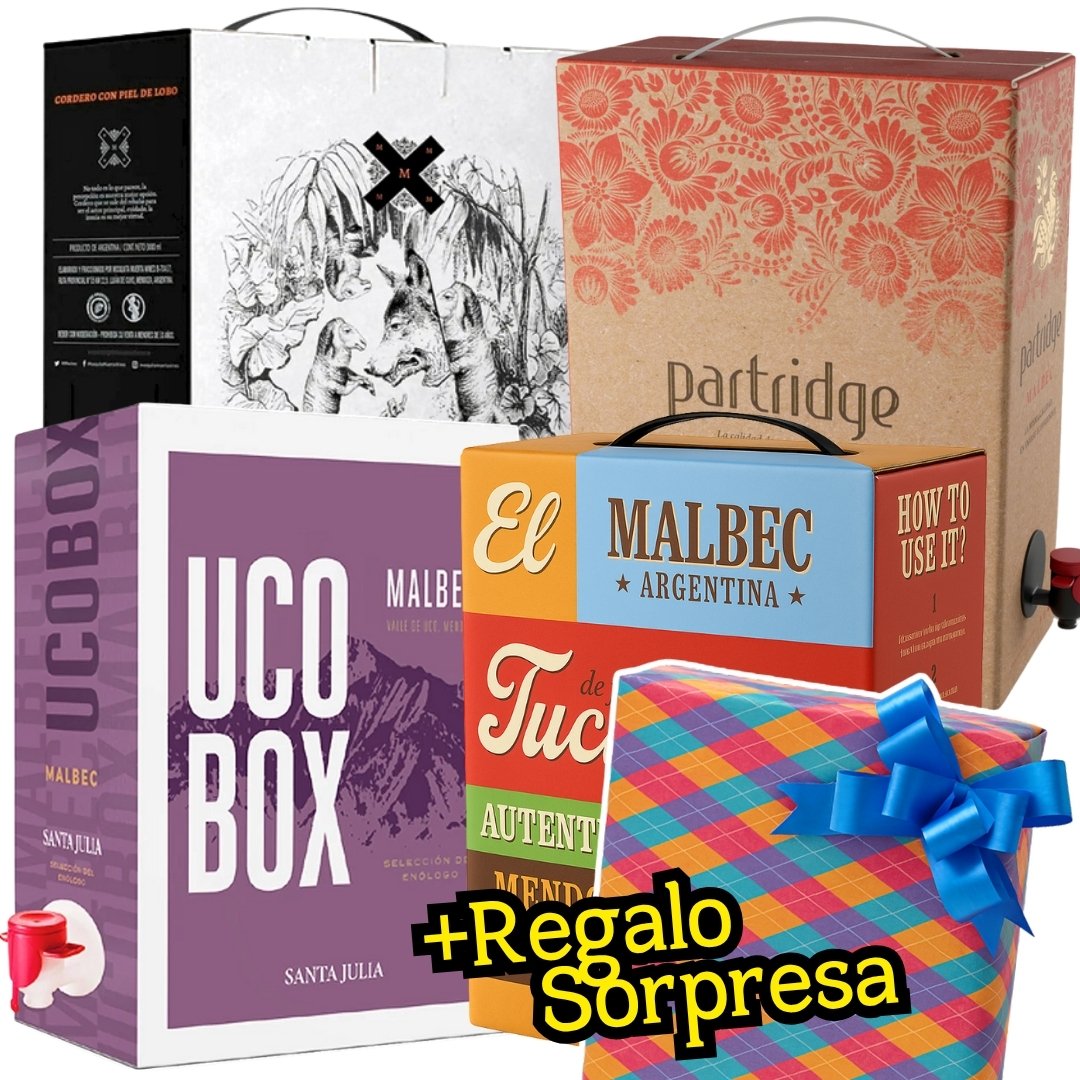 Mix Vino UcoBox, Cordero, Tucumén, Partridge Bag in Box (Regalo Sorpresa)