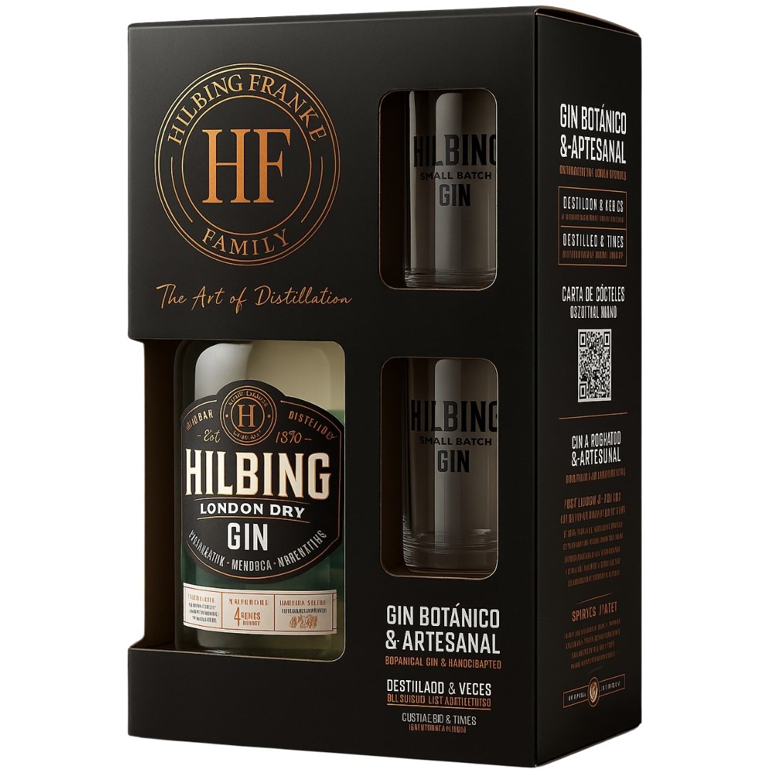 Estuche Gin Hilbing London Dry 750ml + 2 vasos