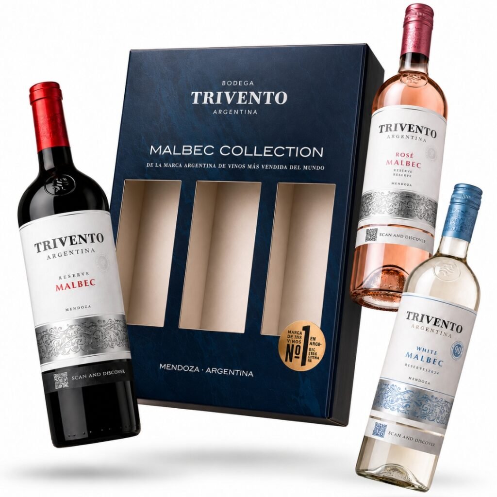 Estuche Vino Trivento Reserva Malbec Colección, presentación ideal para regalo con vino Malbec de Bodega Trivento.