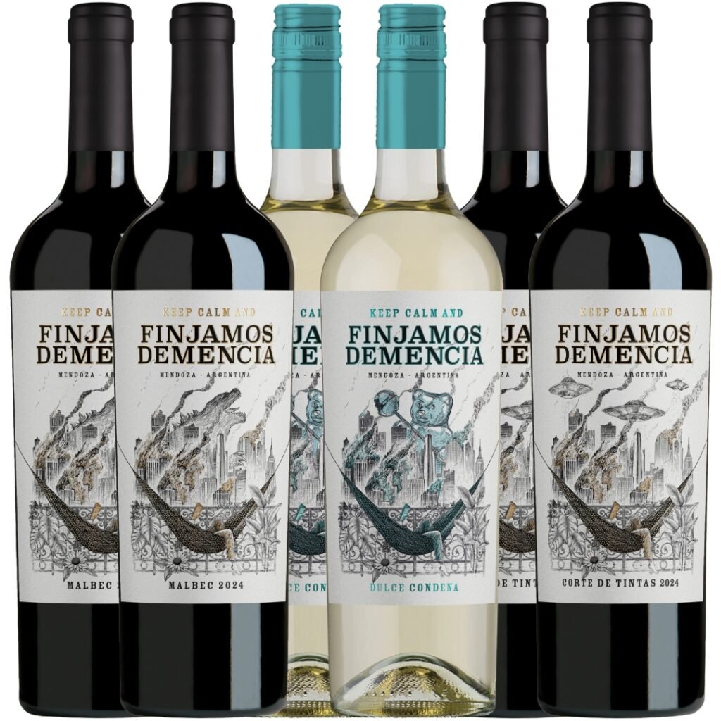 Mix Vino Finjamos Demencia x6 unidades, caja surtida con 6 botellas de vino argentino de la línea Finjamos Demencia.