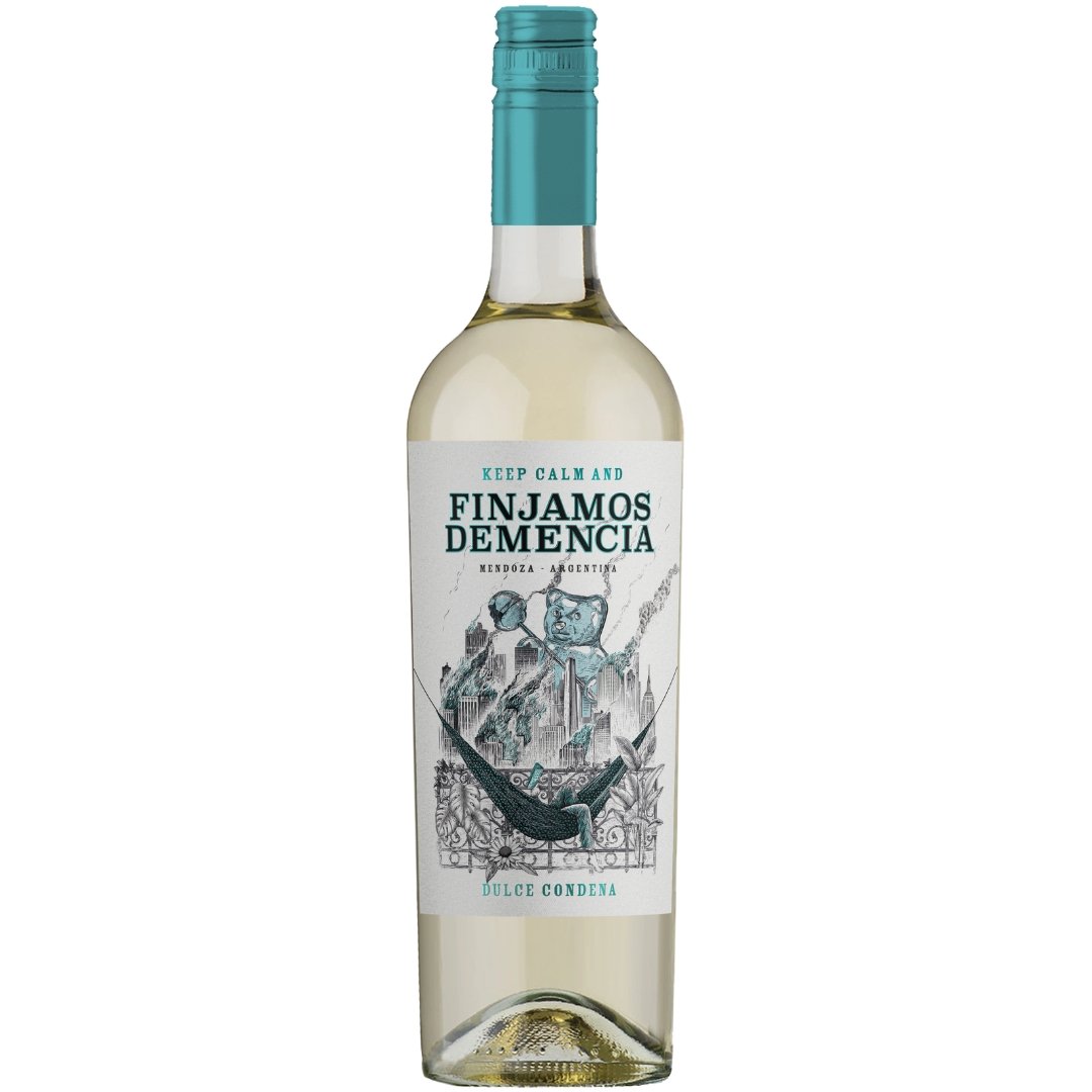 Vino Finjamos Demencia Blanco Dulce 750ml, vino blanco dulce argentino en botella de 750ml.