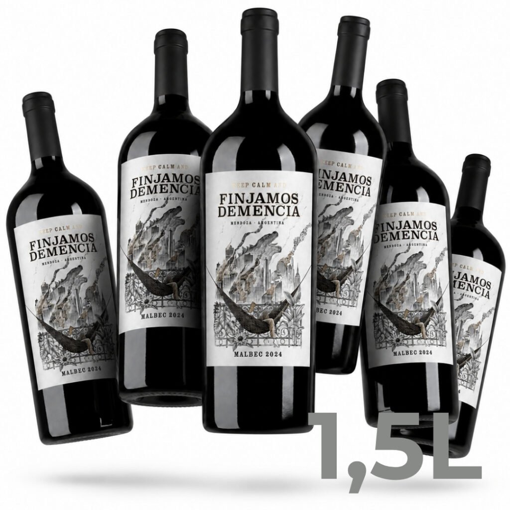 Vino Malbec Magnum Finjamos Demencia 1,5L x6 unidades, caja de 6 botellas de vino tinto argentino Malbec en formato Magnum.