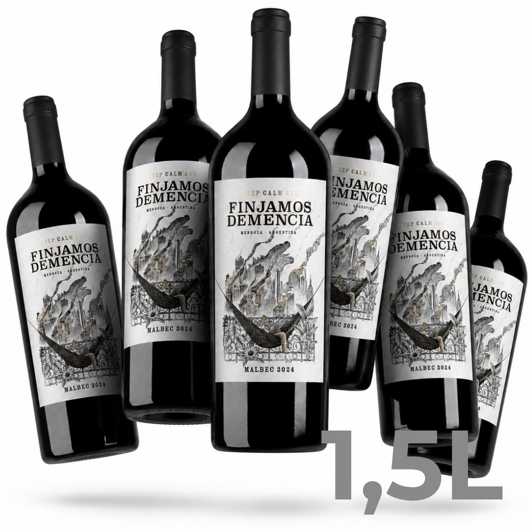 Vino Malbec Magnum Finjamos Demencia 1,5L x6 unidades, caja de 6 botellas de vino tinto argentino Malbec en formato Magnum.