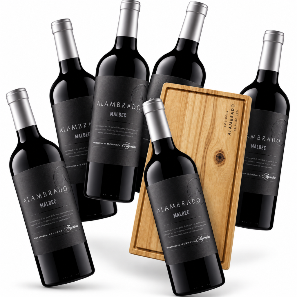 Combo Alambrado Malbec x6 + Tabla de Asado Regalo