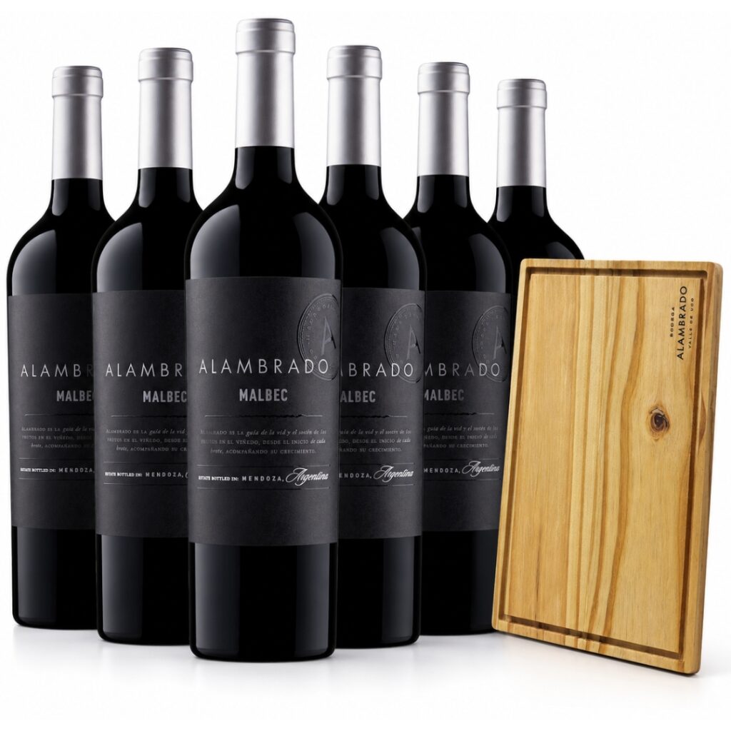 Vino Alambrado Malbec x6 con tabla de asado