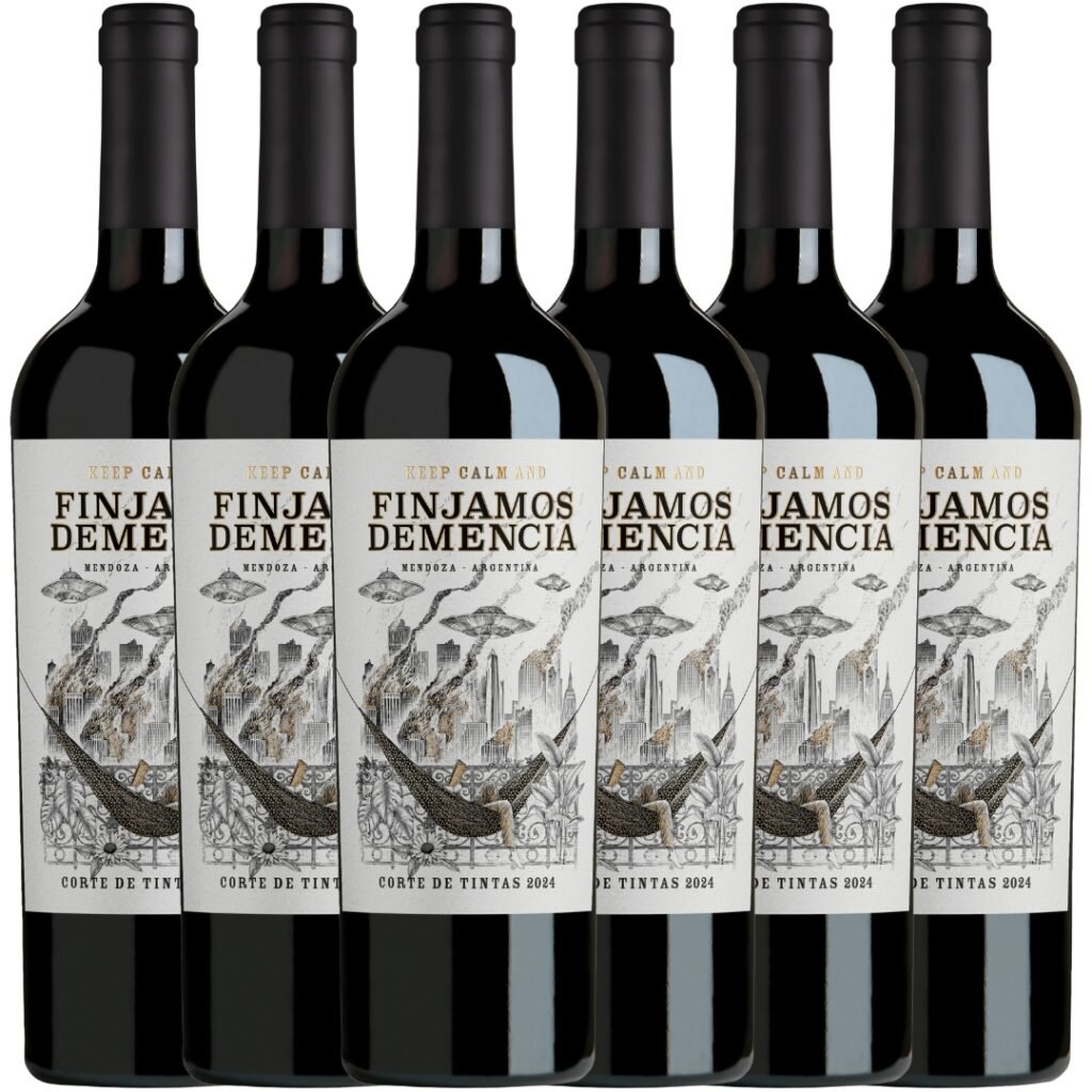 Vino Finjamos Demencia Corte de Tintas x6 unidades, caja de 6 botellas de vino tinto argentino de 750ml.
