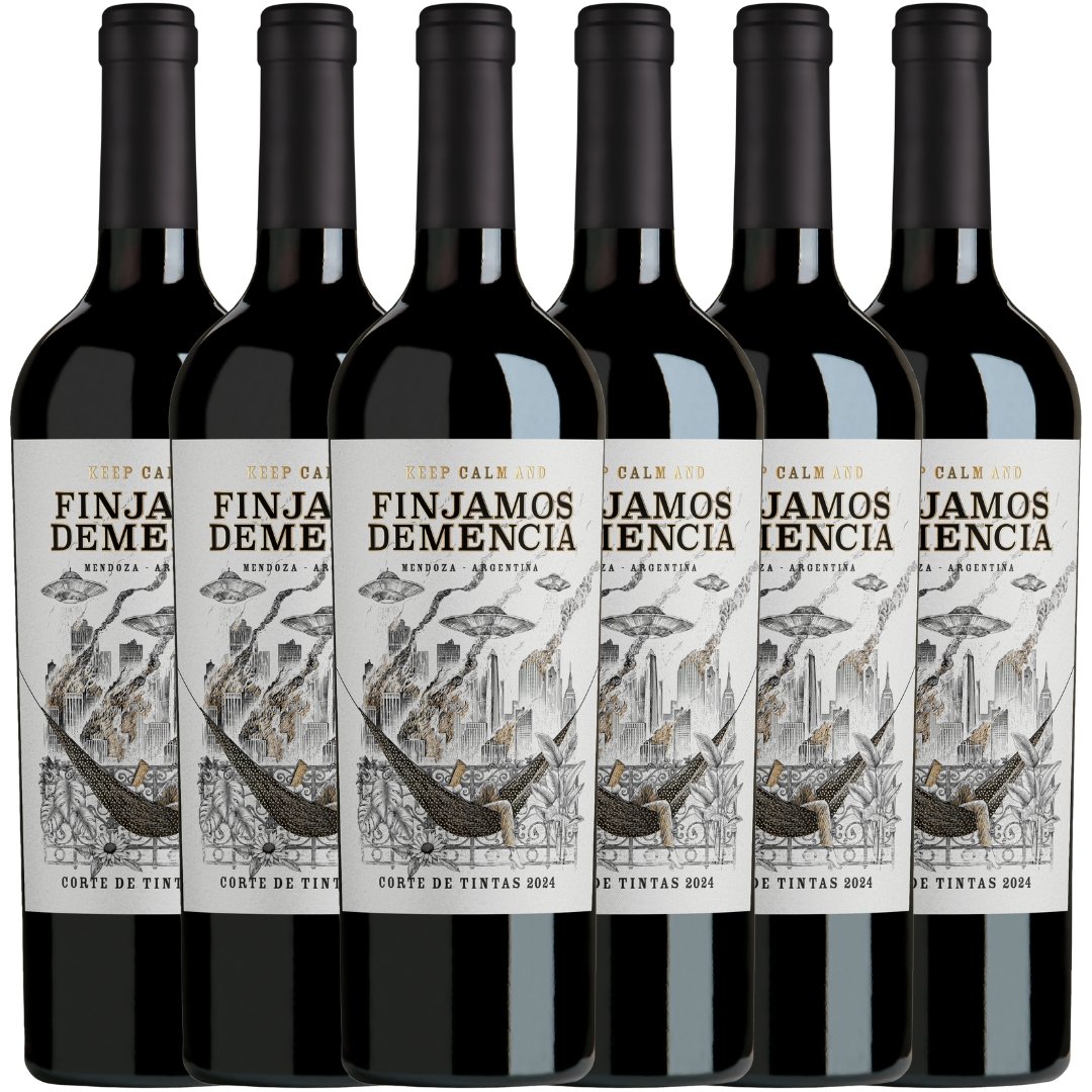 Vino Finjamos Demencia Corte de Tintas x6 unidades, caja de 6 botellas de vino tinto argentino de 750ml.