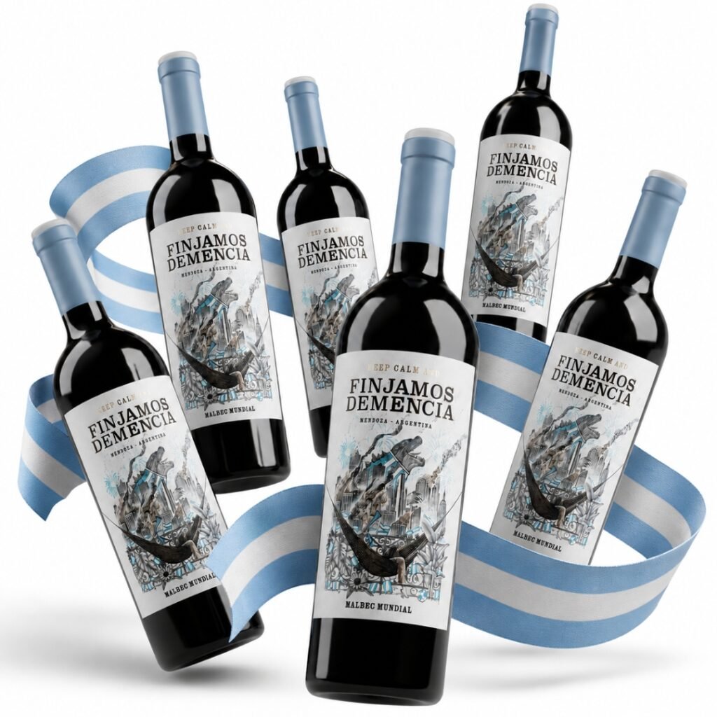 Vino Finjamos Demencia Malbec Mundial x6 unidades, caja de 6 botellas de vino tinto argentino Malbec de 750ml.