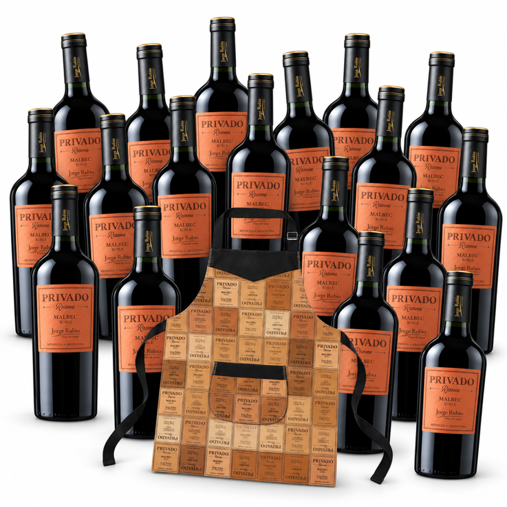 Caja Jorge Rubio Privado Reserva Malbec 750ml x18 ¡REGALO! Delantal de Cuero