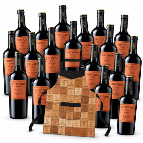 Vino Jorge Rubio Privado Reserva Malbec 750ml x18 unidades + Delantal de Cuero
