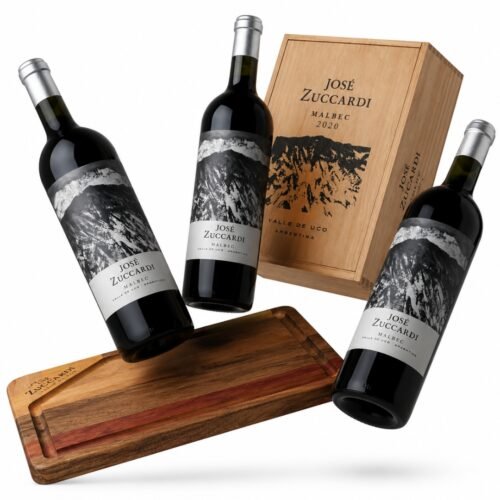 Estuche José Zuccardi Malbec x3 + Tabla de Madera